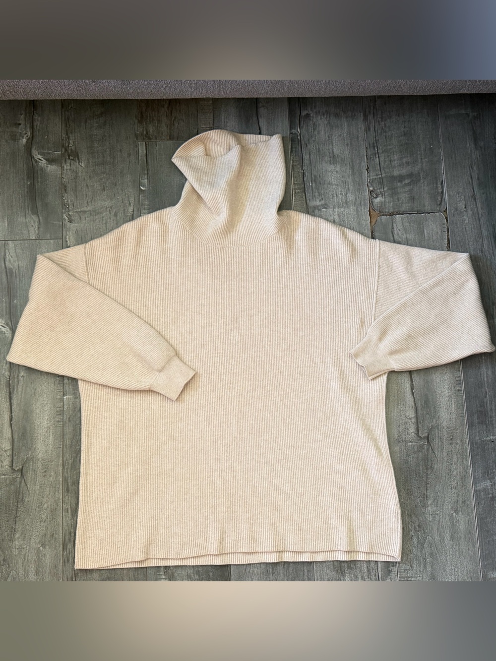 Free People Oversized Ribbed Turtleneck Sweater Oatmeal Beige Size L - Picture 10 of 12
